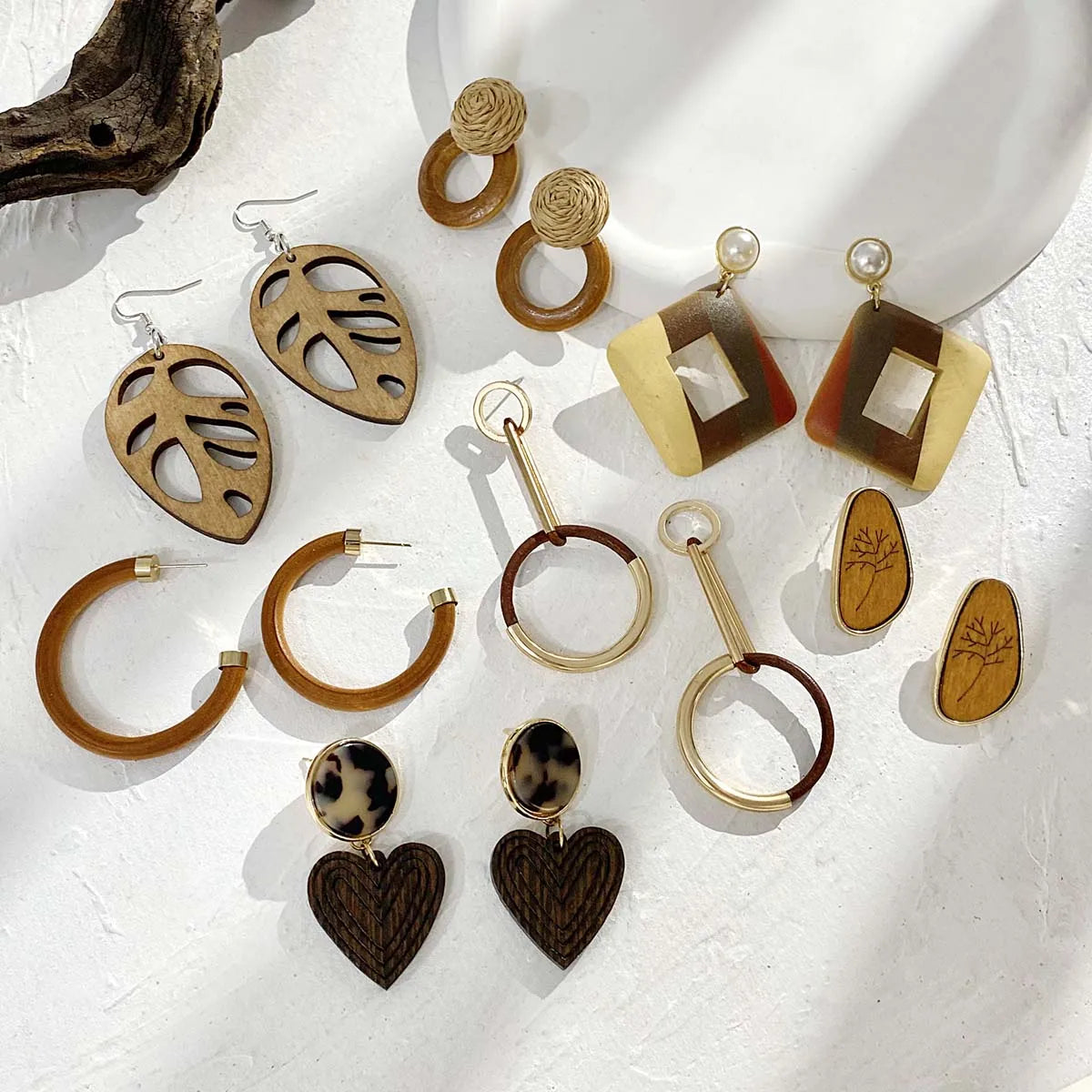 2024 Vintage Geometric Wood Earrings